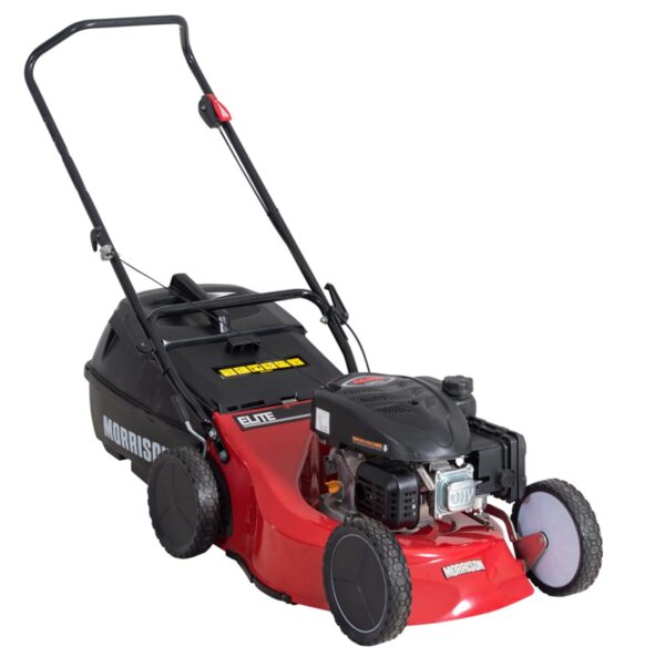 Morrison 18 aluminium mower with Series SIX engine, twin blade cutting and mulching function."