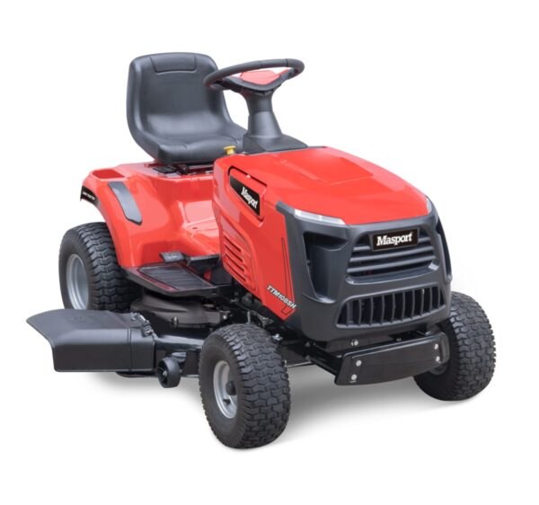 Masport 42” ride-on mower with 586cc V-Twin engine, hydrostatic drive and mulch option.
